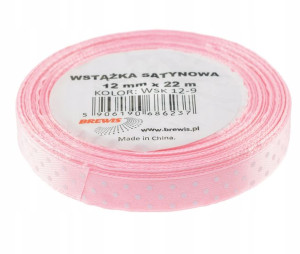 Wstążka Satynowa W Kropki 12mm 22m Różowa Brewis