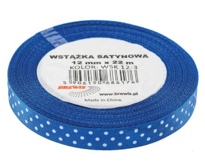 Wstążka Satynowa Kropki 12mm 22m Niebieska Brewis