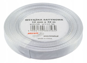 Wstążka Satynowa Ozdobna 12 Mm 32 M Srebrna Brewis