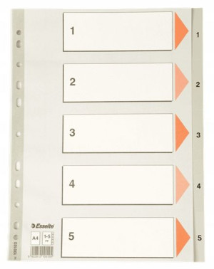 przekładki plastikowe ESSELTE A4+ 1-5 szare 100103