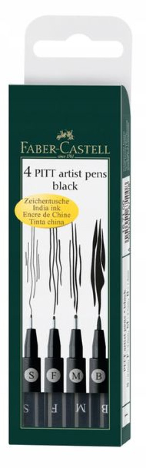 Pitt Artist Faber-caste Pen Czarny 199 Etui 4 Szt.