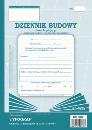 Druk 02276 Dziennik Budowy 20 Kartek Samokopiujący