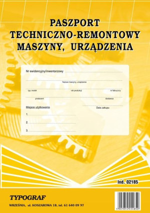 Druk 02185 Paszport Techniczny Urządzenia A4 Typ