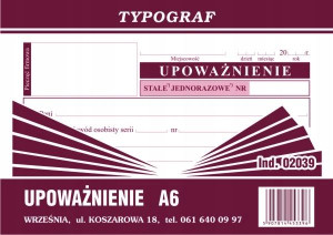 Druk 02039 Upoważnienie A6 Typograf Offset