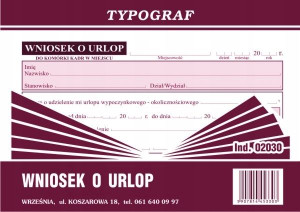 Druk0 2030 Wniosek O Urlop A6 Typograf