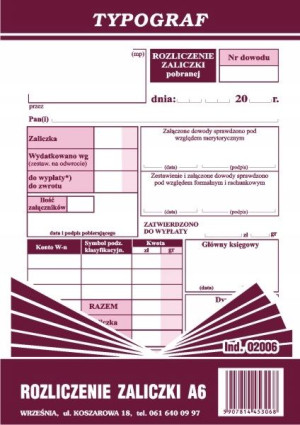 Druk 02006 Rozliczenie Zaliczki A6 Typograf