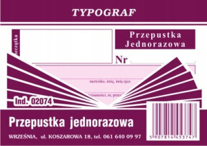Druk 02074 Przepustka Jednorazowa A7 Typograf