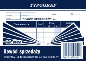 Druk 01051 Dowód Sprzedaży Paragon A7 Typograf