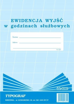 Druk 02082 Książka Wyjść W Godzinach Służnowych