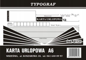 Druk 01131 Karta Urlopowa A6 Typograf Samokopujące