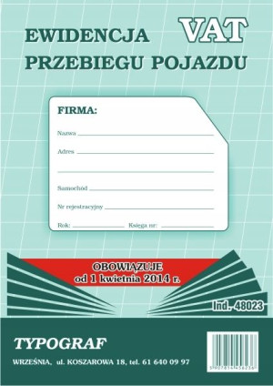 Druk 48023 Ewidencji Przebiegu Pojazdu (nowa) Typ