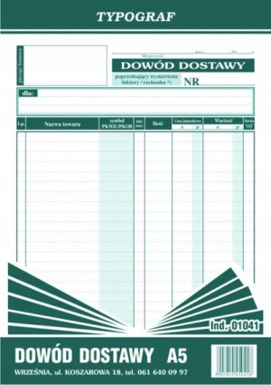 Druk 01041 Dowód Dostawy A5 Pionowy Typograf