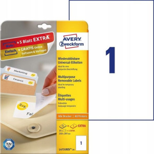 Etykiety Usuwalne Uniwersalne 210x297 Mm L4735rev-25 Avery Zweckform
