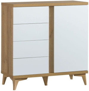 Komoda OSLO O5 85 cm Mała 3 Szuflady Biały Połysk Dąb