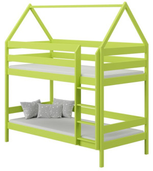Zielone łóżko piętrowe domek w stylu skandynawskim - Zuzu 3X 190x90 cm