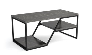 Stolik kawowy ELLIE ława loft marmur ciemny industrial metal czarny stelaż
