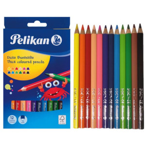 Kredki ołówkowe trójkątne grube drewniane 12k PELIKAN