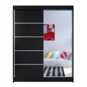 SZAFA z lustrem CZARNA 120 cm - Meble do Sypialni Pokoju Salonu