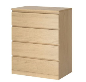 IKEA MALM Komoda, 4 szuflady, 80x100 cm okleina dębowa bejcowana na biało