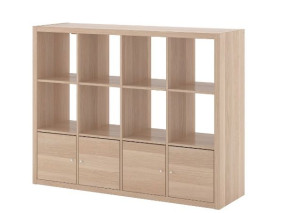 IKEA KALLAX Regał z 4 wkładami, 147x112 cm dąb bejcowany na biało
