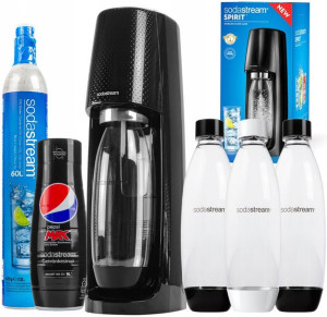 Saturator SodaStream Spirit Easy Czarny 1 butelka+2 butelki+syrop pepsi max