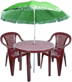 2+1 Zestaw Plastikowy Krzesła Stół Parasol Bordo