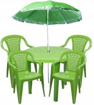 Zestaw Plastikowy 4+1 Krzesła Stół Parasol Limonka