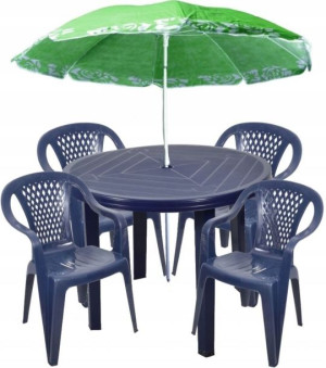 Zestaw Plastikowy 4+1 Krzesła Stół Parasol Granat
