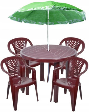 4+1 Zestaw Plastikowy Krzesła Stół Parasol Bordo