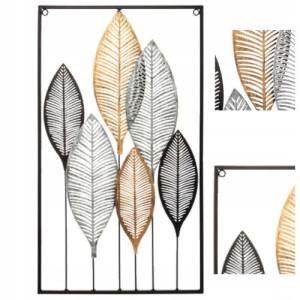 OZDOBA ŚCIENNA obraz metalowy BOHO LIŚCIE 37x65cm
