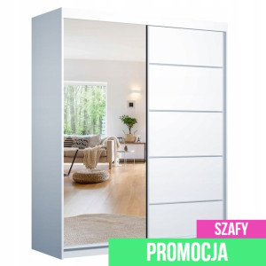 SZAFA 150 cm  BIAŁA - Szafa Garderoba Przesuwna z lustrem