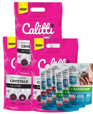 CALITTI Crystals żwirek silikonowy 3x3,8L + Frendi 6x100g