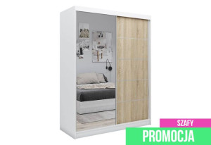 Szafa Z Lustrem Bok - Sonoma + Biała - Szafa Przesuwna 150 Cm