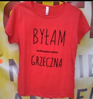 t-shirt czerwona Byłam grzeczna podkreślam BYŁAM M