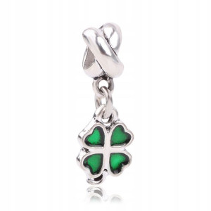 Zawieszka Charms Koralik Bead Zielona Koniczynka