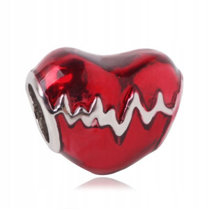 Zawieszka Charms Koralik Bead Rytm Serca Czerwona