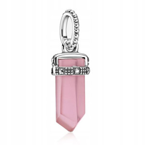 Zawieszka SREBRO 925 Charms Amulet Szkło Różowy