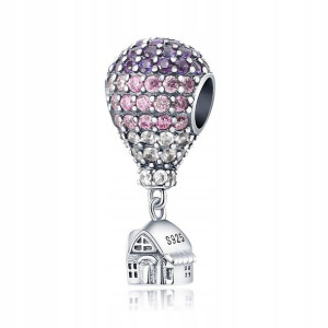 Zawieszka SREBRO 925 Charms Fioletowy Balon Domek