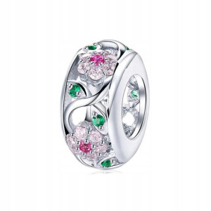 Zawieszka SREBRO 925 Charms Koralik Kwiaty Kwiatki