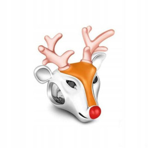 Zawieszka SREBRO 925 Charms Koralik Renifer Rudolf