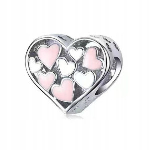 Zawieszka SREBRO 925 Charms Koralik Serce Serca