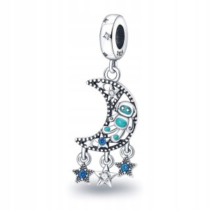 Zawieszka SREBRO 925 Charms Księżyc Kosmonauta