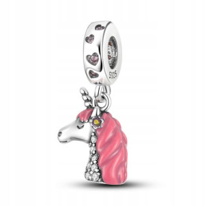 Zawieszka SREBRO 925 Charms Różowy Jednorożec