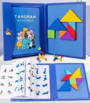 Tangram Drewniana Układanka Klocki Magnetyczne