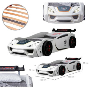 Łóżko dziecięce Artnico ECO VENTO CAR BED światła LED białe 90x190
