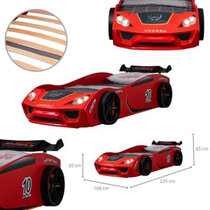 Łóżko dziecięce Artnico ECO VENTO CAR BED Światła LED czerwone 90x190