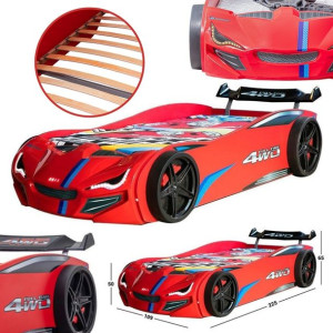 Łóżko dziecięce Artnico GT 1 ECO CAR BED Światła LED czerwone 90x190