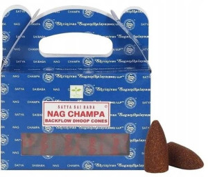 Kadzidełka stożkowe z przepływem zwrotnym Satya Dhoop - Nag Champa 24 szt.