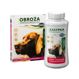 PESS Zasypka owadobójcza 100g + Obroża owadobójcza bezzapachowa 60 cm dla p
