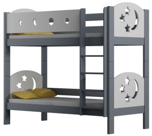 Szare podwójne łóżko z białymi barierkami - Mimi 3X 200x90 cm